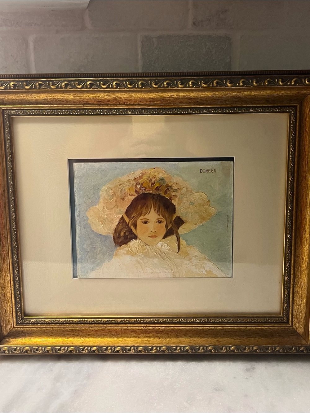 Framed Vintage Girl Portrait Wall Art in Gold